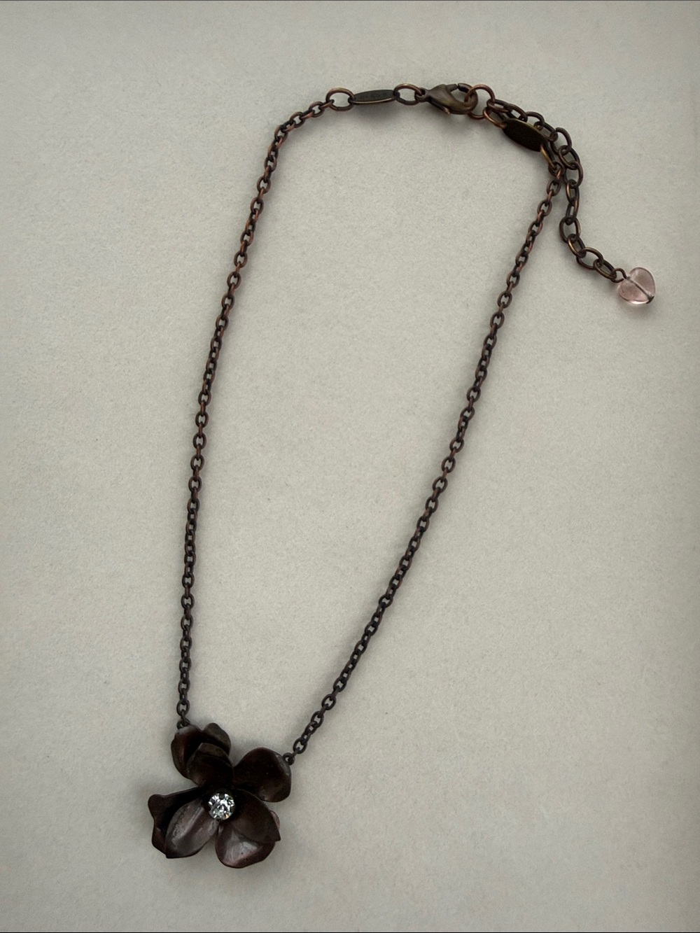 Sabika Dark Bronze Floral Necklace with Clear Accent